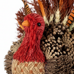 Zoom detalle figura decorativa pavo artesanal sisal piñas plumas faisán 30cm Acción de Gracias Thanksgiving Caracas